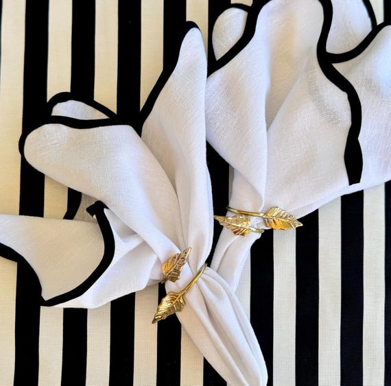 White Linen Napkin With Black Edge: Elegant Tablescape Decor