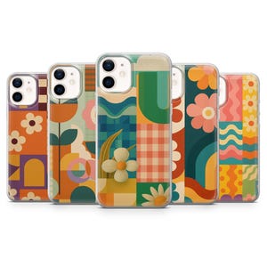 Retro Groovy Phone Case Colorful Geometric Flower cover for iPhone 16e, 14, 13, 12, 11, SE, Samsung S25 Edge, A15, S21, S23, Pixel 9A, 8 Pro