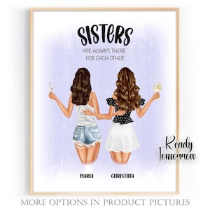 Personalized Gift for Sisters Best Friends Sisters Gift Birthday Custom Gift for Her Sis Portrait Sisters Print Customized Gifts for Women