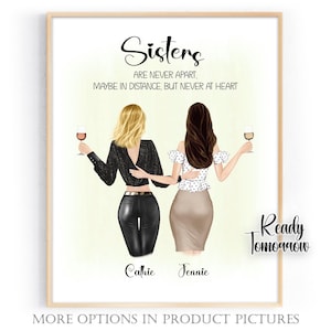 Sisters Portrait Personalized Sisters Gift Birthday Gift for Best Friends Custom Gift for Her Sisters Print Customized Gifts for Women Sis