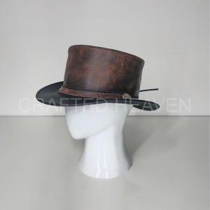 Brown & Black Two-Tone Leather Steampunk Top Hat Handmade Cowhide Festival Hat Victorian Cosplay Accessory Gift for Him Her Summer Event