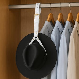 Leather Hat Holder Strap | Travel Hat Clip for Car, Closet or Bag | Adjustable Hat Hanger for Wide Brim Hats, Fedora, Cowboy, Sunhat
