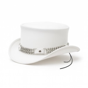 White Leather Steampunk Top Hat – Gothic Chain Festival Hat