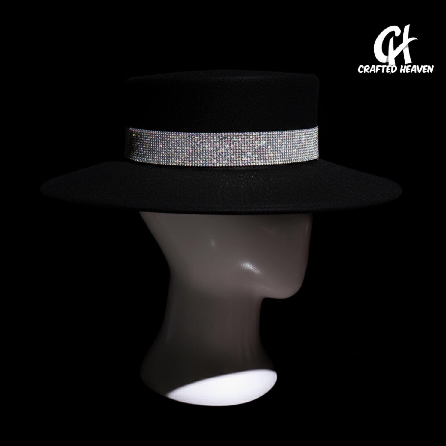 Black Wool Wide Brim Hat With Rhinestone Band Kentucky Derby 