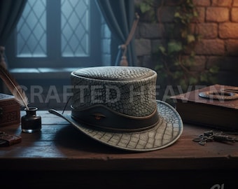 Reptile Eye Leather Top Hat, Handmade Steampunk Crocodile Texture Hat, Gothic Fantasy Cosplay Hat, Dragon Scale Leather Festival Hat