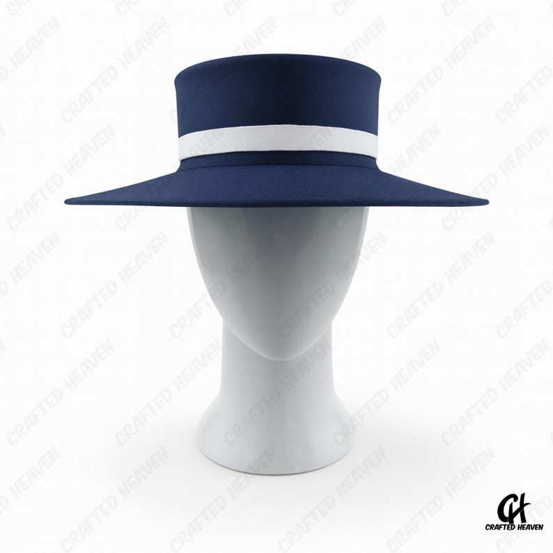 Elegant black felt top hat with wide brim and white satin band, inspired by Melania Trump’s inauguration style, displayed on white background