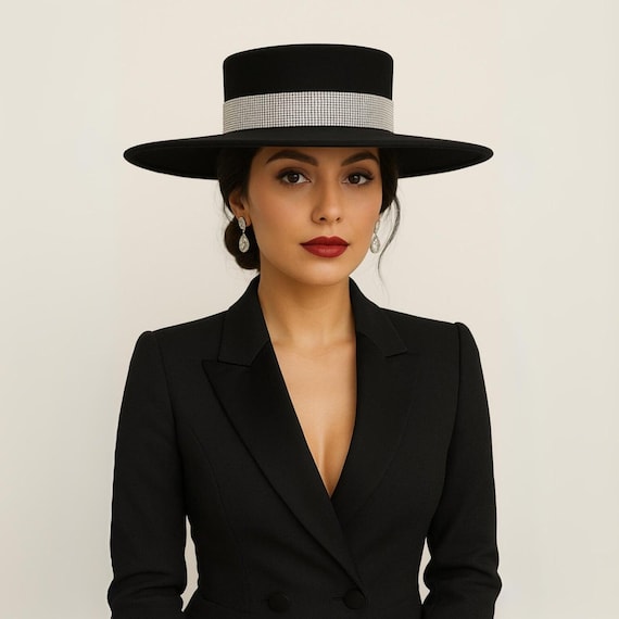 Elegant Black wool  Hat with Rhinestone Buckle Accessories | Elegant Black Wool Hat With Rhinestone Buckle  main image 4