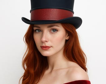 Black Leather Steampunk Top Hat – Gothic Victorian Festival Gift