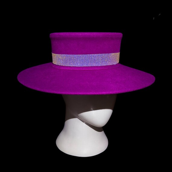 Magenta Wool Kentucky Derby Hat | Rhinestone Band Dress Hat  display picture 1