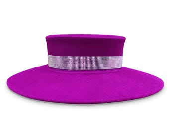 Wool Hat Wide Brim Magenta With Rhinestone Band | Elegant 