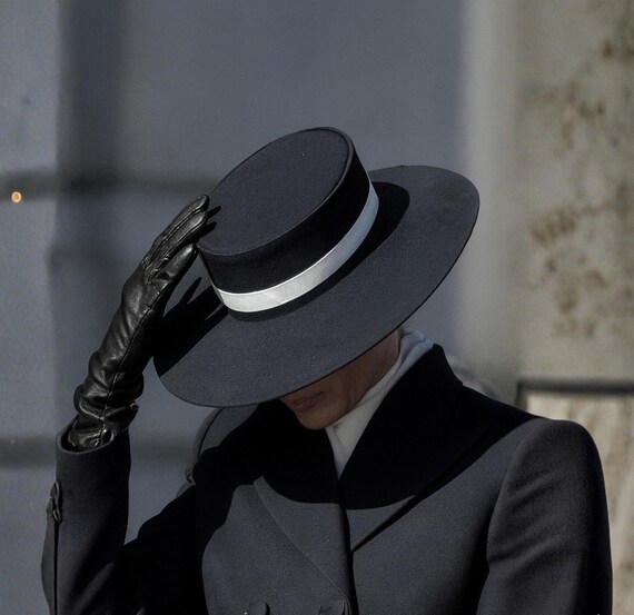 Black Wool Wide Brim Top Hat – Elegant Formal Dress Hat With 