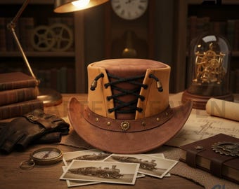 Corset Leather Steampunk Top Hat | Handmade Victorian Lace-Up Festival & Cosplay Hat
