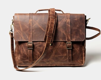 Top Grain Leather Travel Laptop Bag – Briefcase for Men and Women
