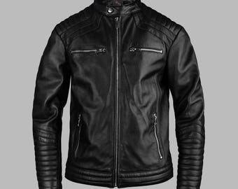 Quilted Black Leather Jacket For Mens