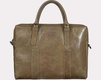 Slim Cowhide Leather Laptop Bag: 16 inch Minimalist Briefcase