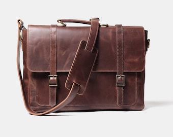 Top Grain Leather Travel Laptop Bag – Briefcase for Men and Women