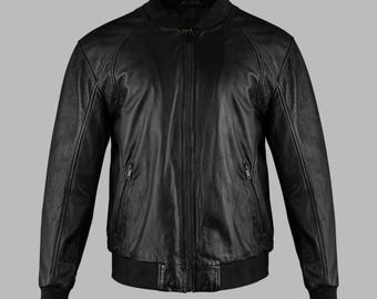 Bomber Black Genuine Leather Jacket   -  For Mens And Womens