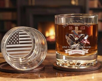 Patriotic One Nation Under God USA 250th Anniversary Whiskey Glass with Eagle