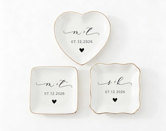 Personalized Engagement Ring Dish, Personalized Engagement Gift, Custom Initial Date Ring Dish, Wedding Gifts for Couple