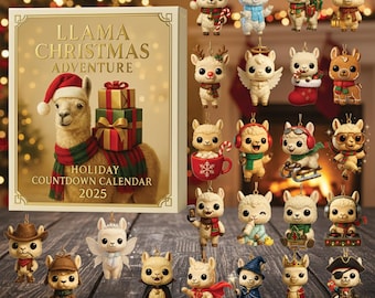 Alpaca Christmas Advent Calendar 2025: 24 Acrylic Christmas Ornaments