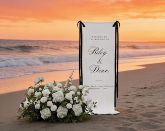 Custom Linen Wedding Welcome Sign, Modern Ceremony Decor Personalized Bride Decor