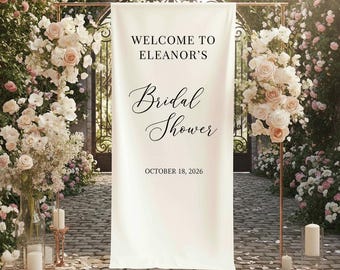 Custom Cotton Linen Bridal Shower Welcome Sign, Minimalist Wedding Banner, Personalized Bride Decor