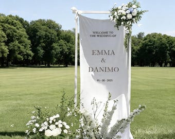 Custom Fabric Wedding Sign, Personalized Ceremony Backdrop, Vintage Garden Decor