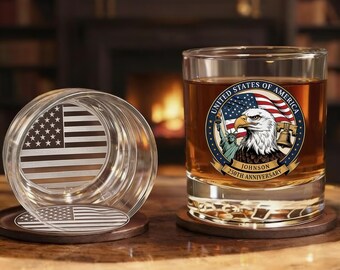 USA Quarter Millennium Eagle Whiskey Glass