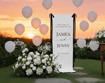 Custom Linen Wedding Welcome Sign, Modern Linen Wedding Sign • Wedding Banner • Personalised Wedding Decor • Engagement Party Sign