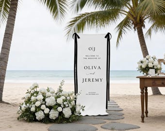 Custom Linen Wedding Welcome Sign, Modern Ceremony Decor Personalized Bride Decor