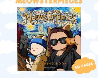 Katzen Meisterwerke Malbuch, Parodie auf berühmte Kunst, Kawaii Tiere (Digitaler Download)