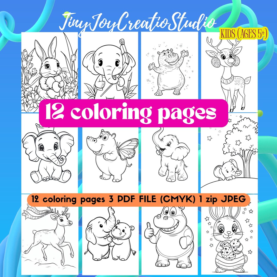 Thin Line Art Animal Coloring Pages Cute Baby Animals for Kids Soft and ...