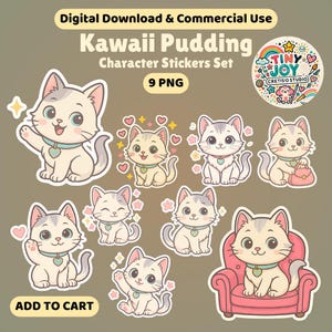 Kawaii Cat Clipart - 9 PNG Cute Pastel Stickers for Kids, POD, Journal