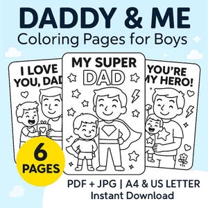 Dibujos para colorear de Papá y yo para niños/ Dibujos para colorear de un niño y su papá – Regalo imprimible para el Día del Padre para niños – Descarga instantánea en PDF y JPG