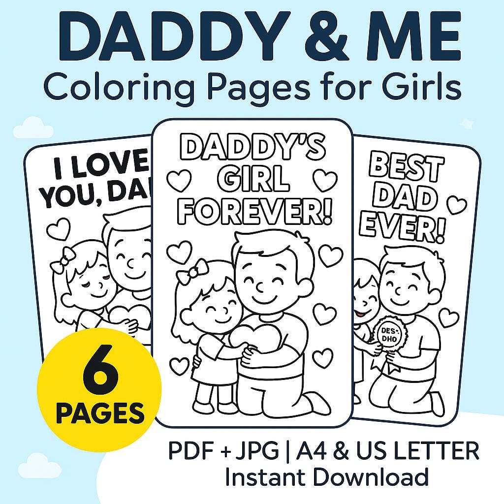 Daddy and Me Coloring Pages for Girls | Cute Girl & Dad Coloring Pages