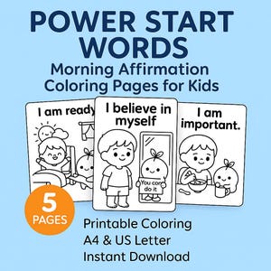 Power Start Words - Morgen Affirmation für Kinder | 5 Affirmationsseiten, A4 + US Letter – Sofortdownload
