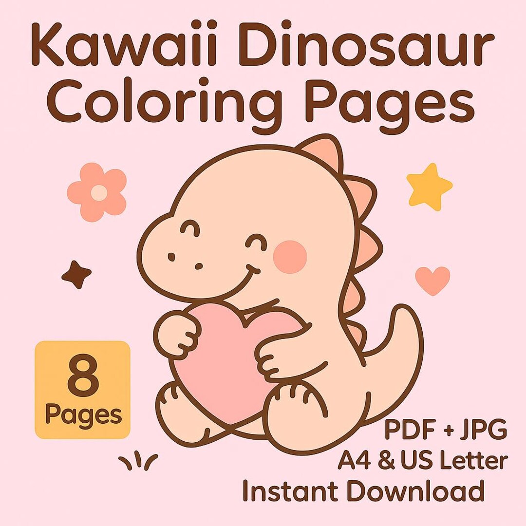 Kawaii Dinosaur Coloring Pages for Toddlers | 8 Cute & Calm Printable ...