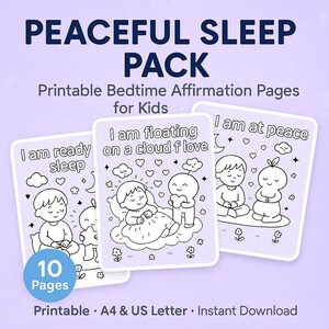 Peaceful Sleep Pack – Printable Bedtime Coloring & Affirmation Pages for Kids | Calm Night Routine