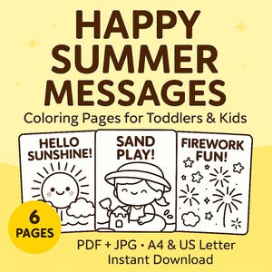 Fröhlicher Sommer Ausmalbilder für Kinder – Kawaii Printable Art – Lustige positive Zitate für Kleinkinder – A4 & US Letter – Sofortdownload