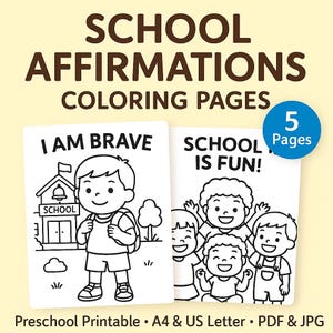 Affirmationen in der Schule – Malseiten für Kinder – Ausdruckbar für Kinder – A4 & US Letter – Positive Mentalität im Klassenzimmer – PDF + JPG – 5 Seiten
