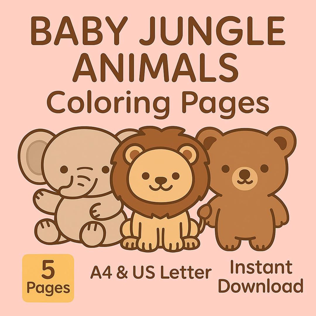Baby Jungle Animals Coloring Pages – 5 Cute Safari Animals for Toddlers ...