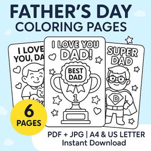 Vaderdag kleurplaten voor kinderen | Afdrukbare activiteit 'Papa en ik' | Leuke opvouwbare kaart | Knutselen voor kleuters | A4 + US Letter