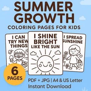 Páginas para colorir com afirmação de mentalidade de crescimento para crianças no verão | Pensamento positivo para impressão em PDF, JPG e A4 (Carta dos EUA)