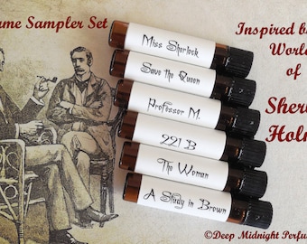 SHERLOCK HOLMES inspired PERFUME Sample Set of Six — half dram (2ml) vials