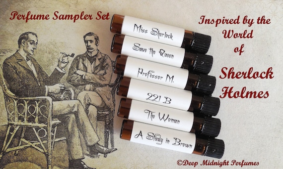 SHERLOCK HOLMES inspired PERFUME Sample Set of Six — half dram (2ml) vials
