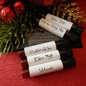 CHRISTMAS VISIONS: Perfume Sample Set of 5 vials, Victorian, Christmas, Yule, perfume oil samples