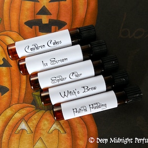 HALLOWEEN FEAST Perfume Sample Set # 6 - Deep Midnight Perfumes - Halloween Perfume - Fall Fragrance