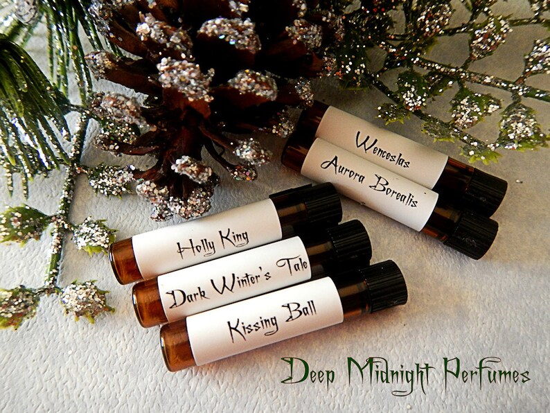 Christmas Dark & Light™ Perfume Sample Set of Five Vials, Christmas Perfume, Holiday Perfume, Winter Fragrance image 1