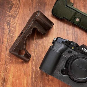 Handgefertigte Ledertasche für Fujifilm X-T5, Vintage Leder, mit magnetischem Batteriefach