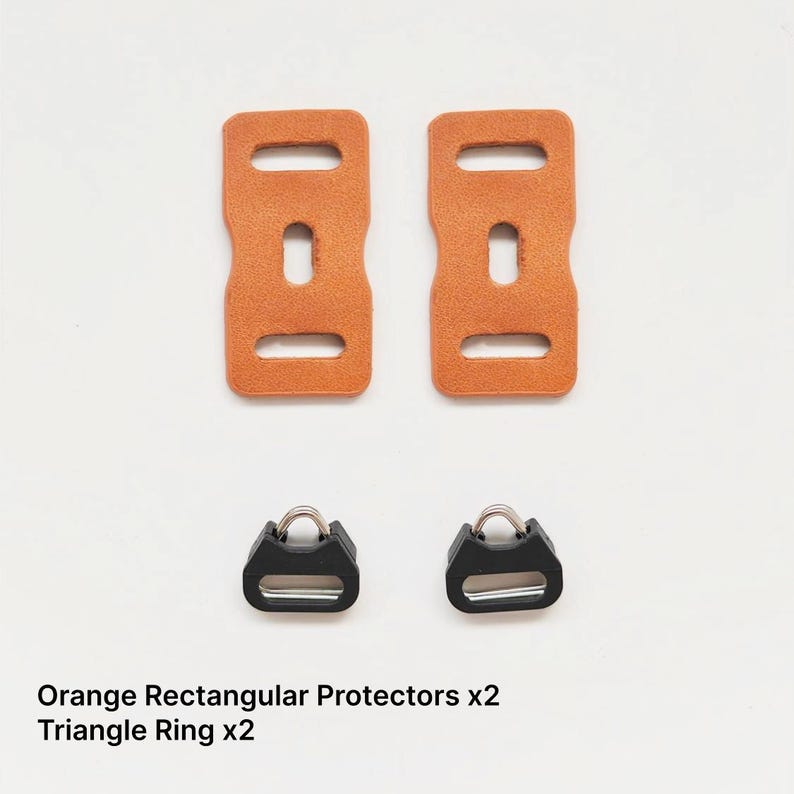 May include: Two orange rectangular protectors and two black triangle rings are displayed on a white background. The protectors are made of a textured material. The text in the image reads: Orange Rectangular Protectors x2, Triangle Ring x2.